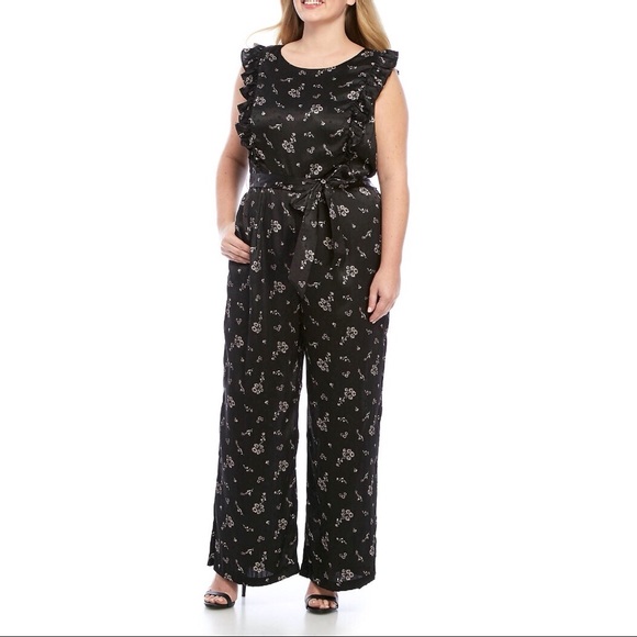 Kaari Blue Pants - Kaari Blue Black Jumpsuit with Floral Design